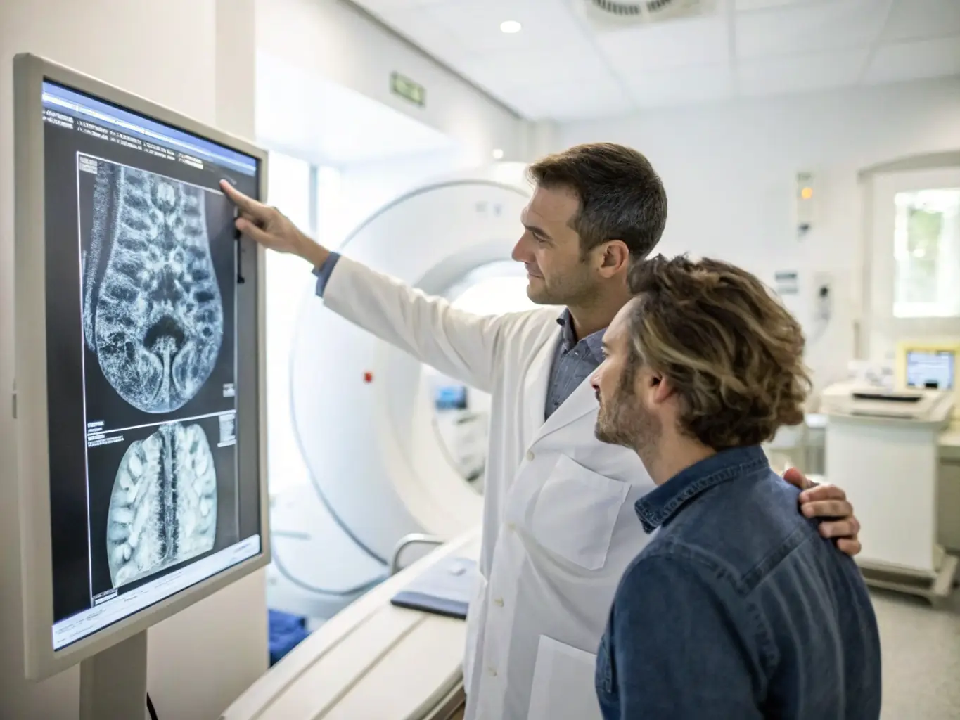 A focused image of an MRI scan of a spine, highlighting specific areas of concern, used to illustrate the detailed analysis provided during a diagnostic consultation at Miami Medical Concierge.